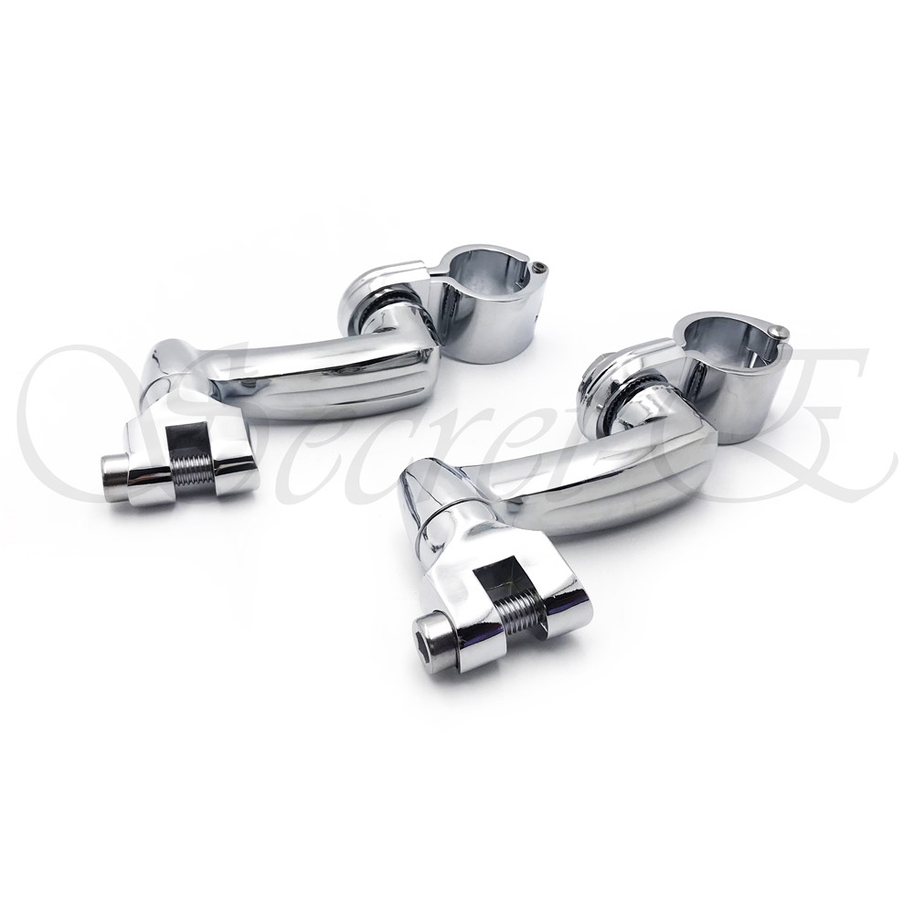 Chrome 360 Adjustable Highway FootPeg Mounting Kit For 1.5″ Harley Engine Guard