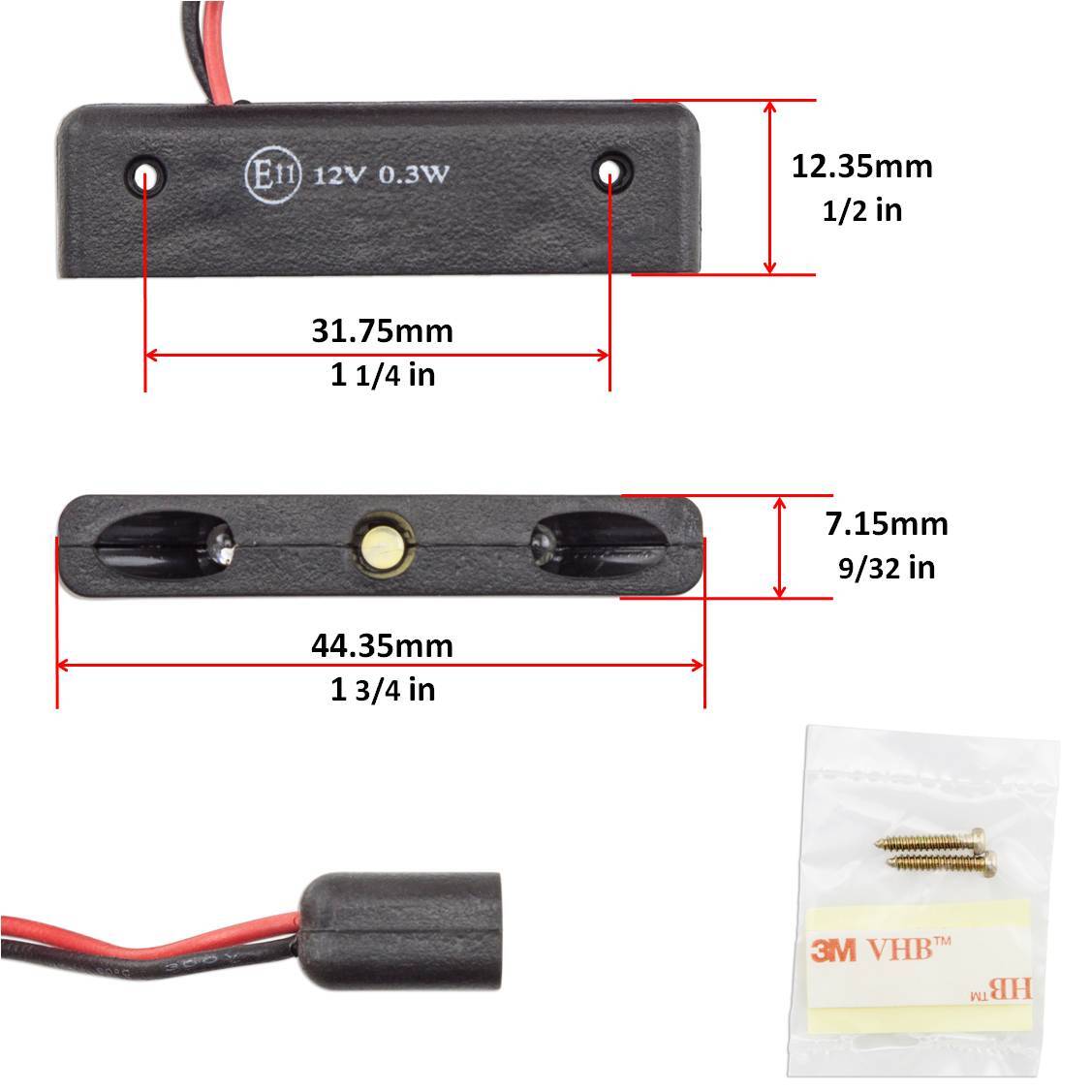 Surface Mount Light White Black Universal Motorcycle 1x 15-508 LED Strip Marker