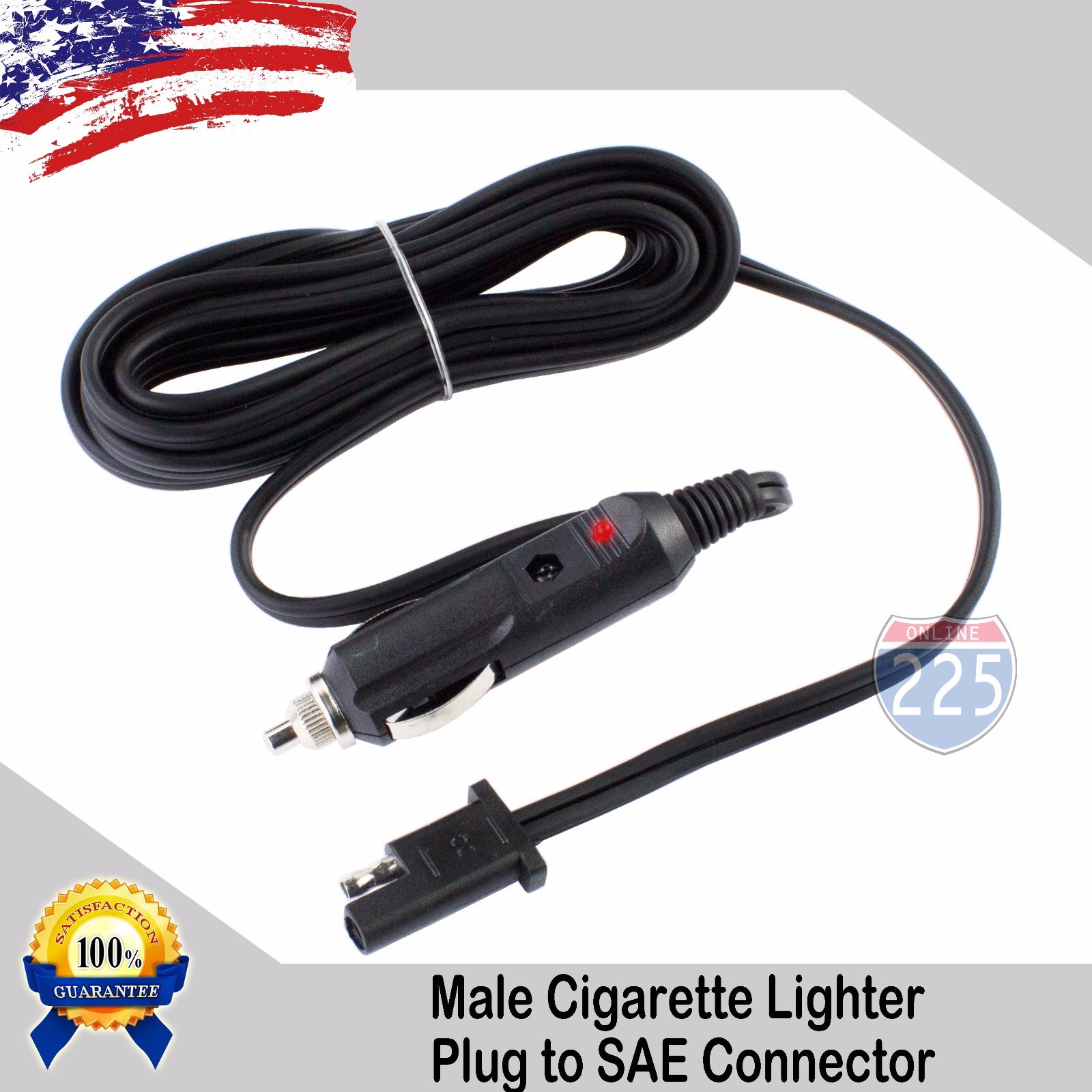 5pcs 12V Battery Male Car Cigarette Lighter Adapter 12 ft Charger Red LED