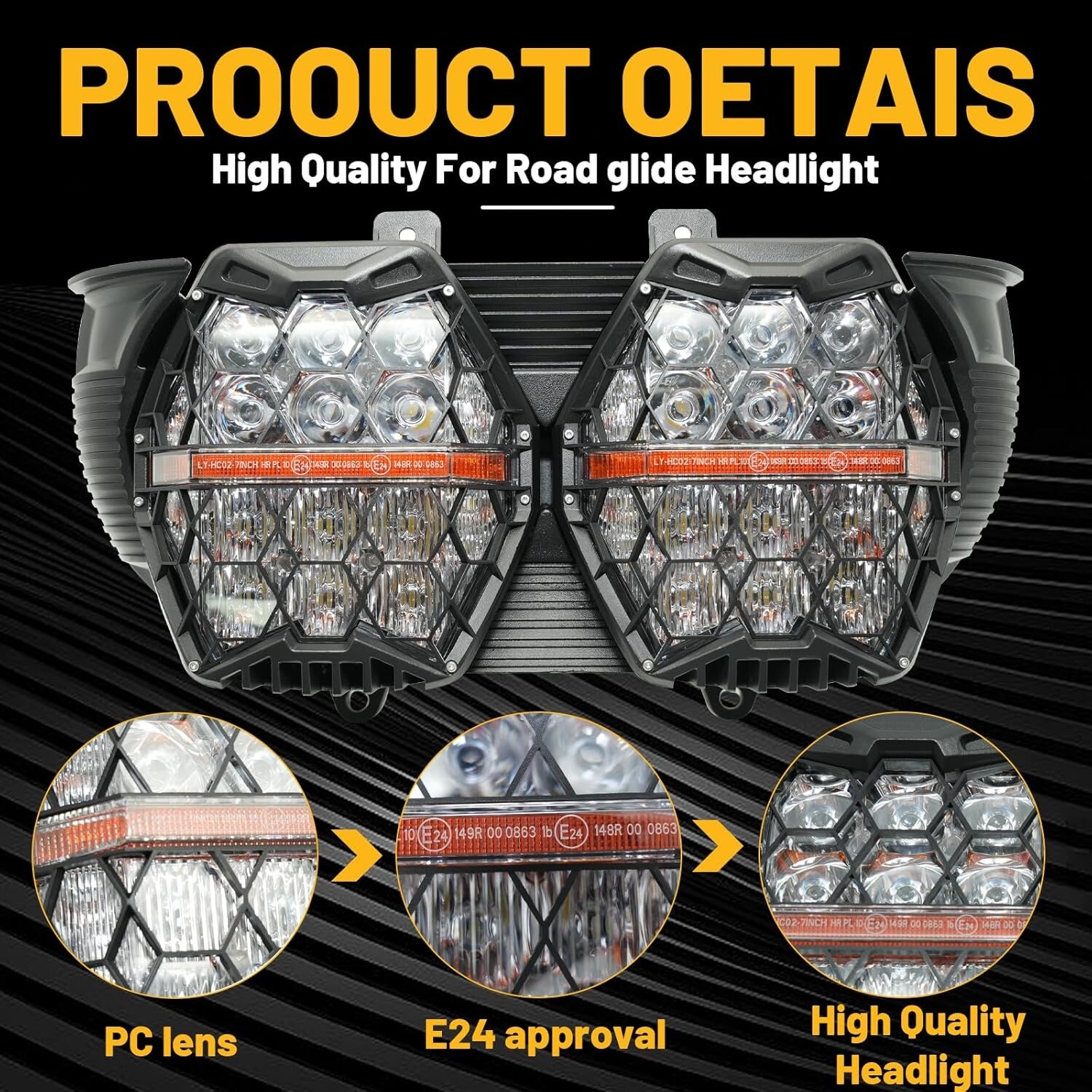 DOT 240W LED Dual Headlight DRL High Low Beam For Road Glide 2015-2023 Plug&Play