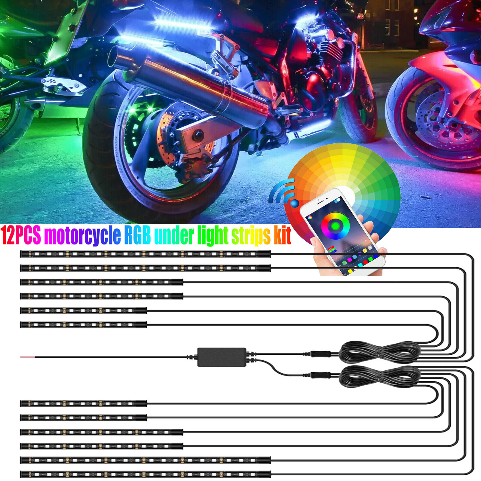 12in1 Luces de Neón para Decoración de Coche Motos Tiras de Luz LED para Carros