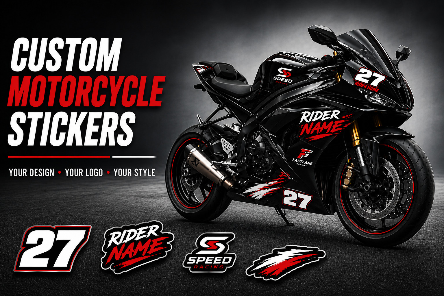 Custom Motorcycle Stickers Personalized Bike Decals Logo Name Number Waterproof