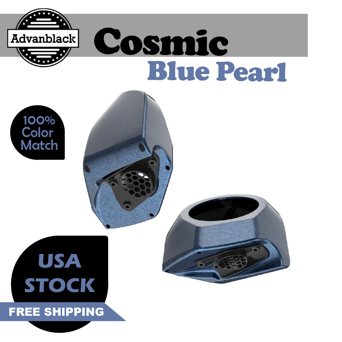 Advanblack 6.5 inches Speaker Pods COSMIC BLUE PEARL Fits Harley King Tour Pack
