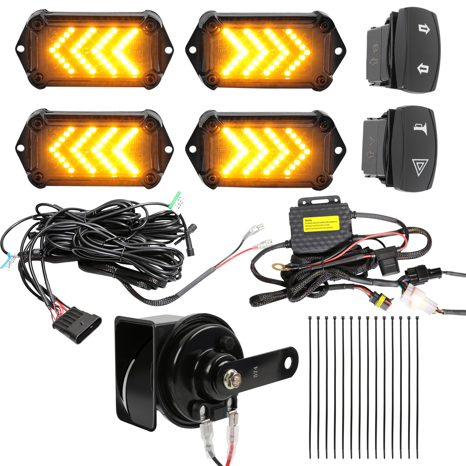 For American Landmaster UTV LED Turn Signal Lamps Rocker Switch Kit + 110dB Horn