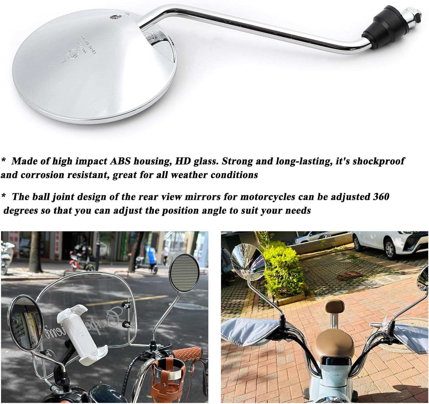 Motorcycle Rearview Mirror Aluminium Alloy 8MM Bolt Silver Motorcycle Dirtbike