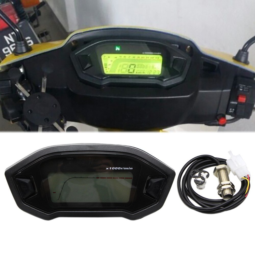 Fit for 12V Universal Motorcycle Speedometer Odometer Tachometer LCD Digit Gauge