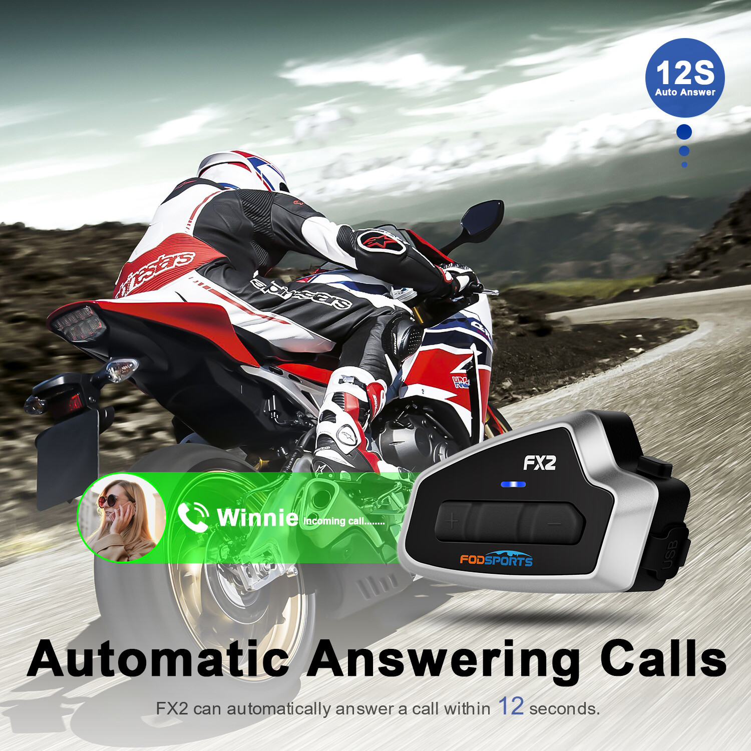 FX2 Bluetooth Motorcycle Intercom Helmet Headset Motorbike 3 Rider Communication