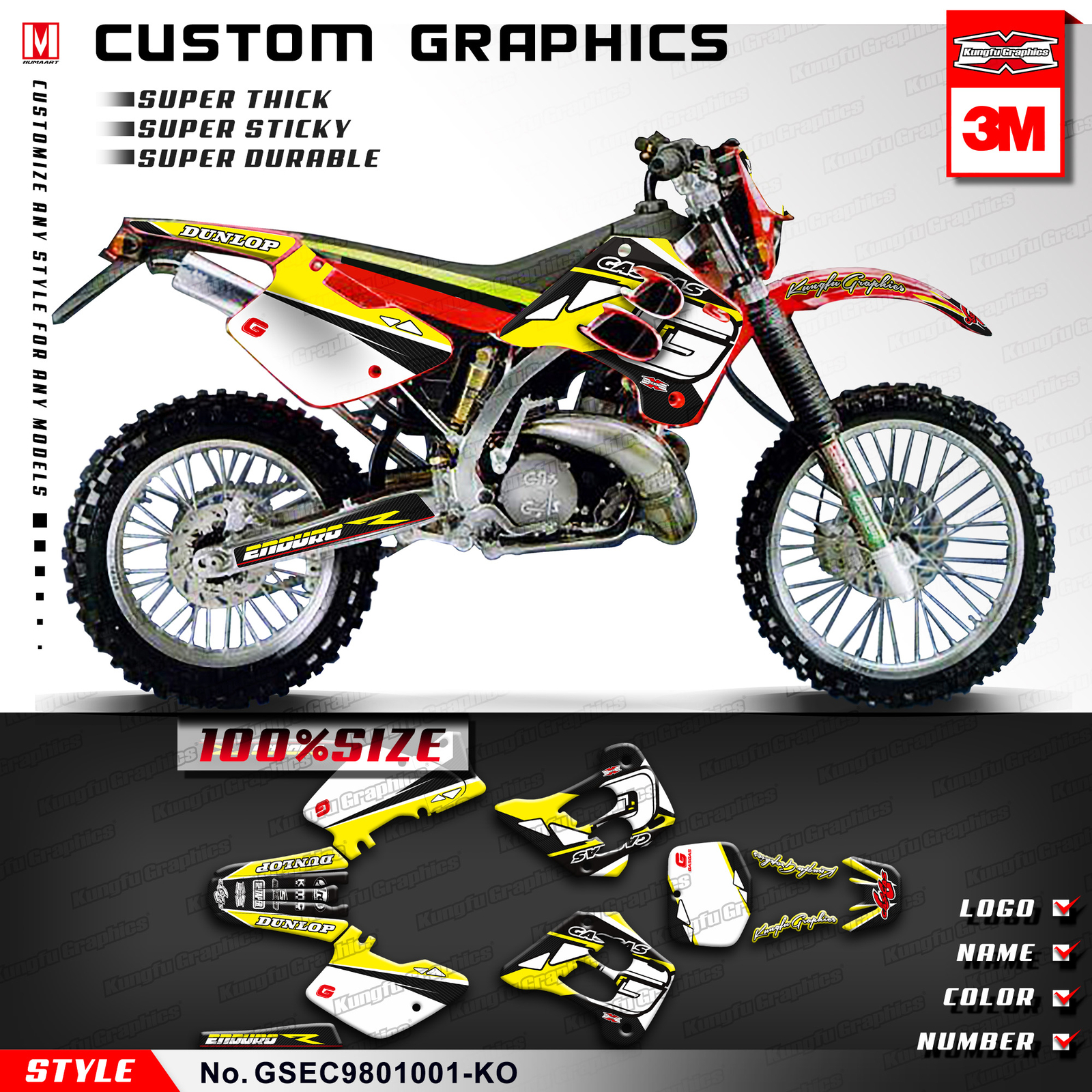 Kungfu Graphics MX Stickers for GAS GAS EC 125 200 250 300 1998 1999 2000 2001