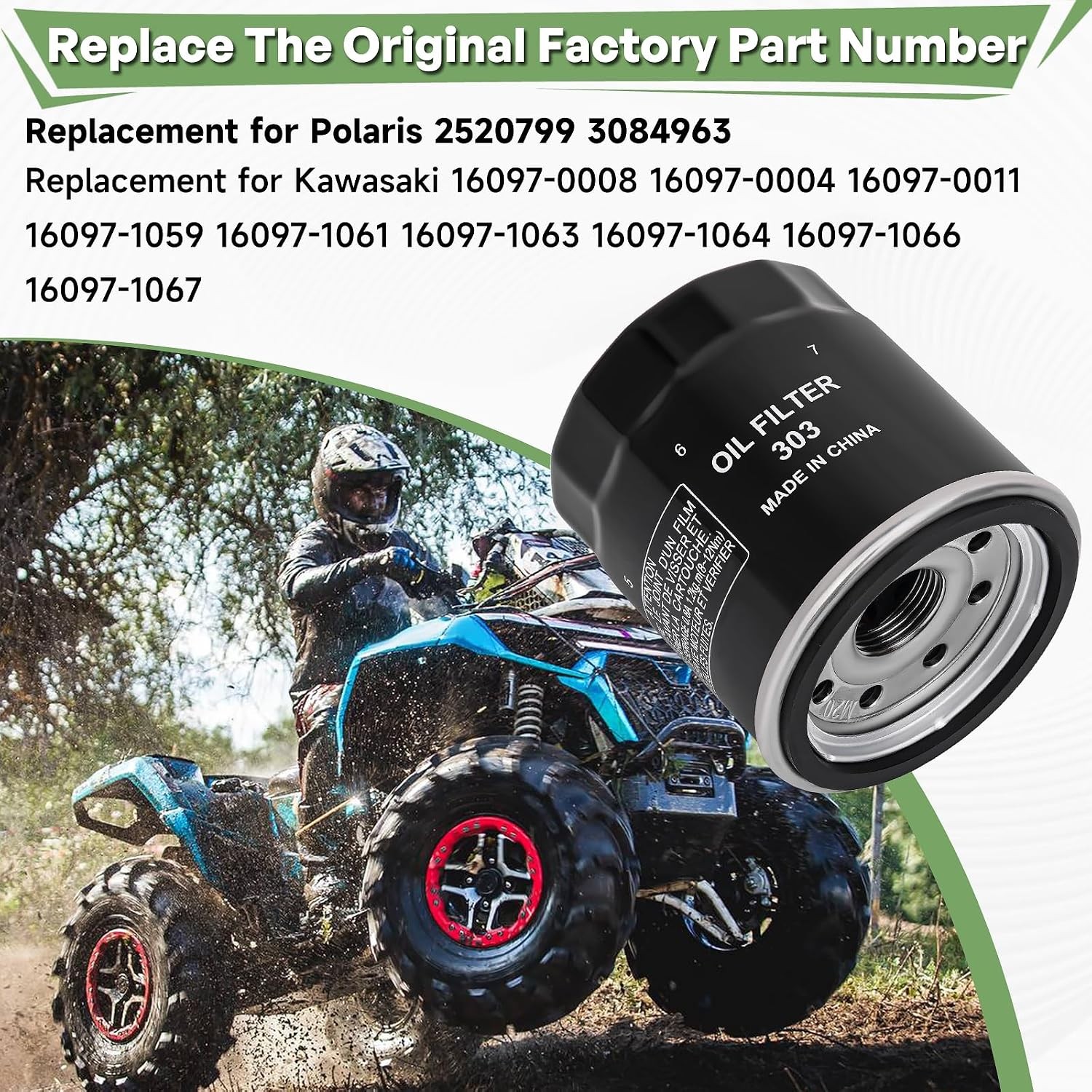 Kawasaki Oil Filter 16097-0008 Ninja 400 650 300 500 zx6r z650 Vulcan 900Size: 1