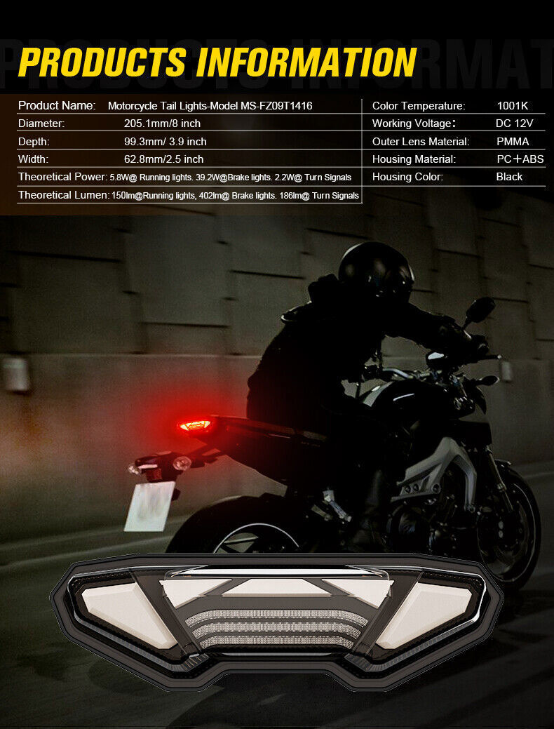 Integrated LED Brake Tail Light Assembly For Yamaha FZ09 MT-09 FJ09 Tracer 900