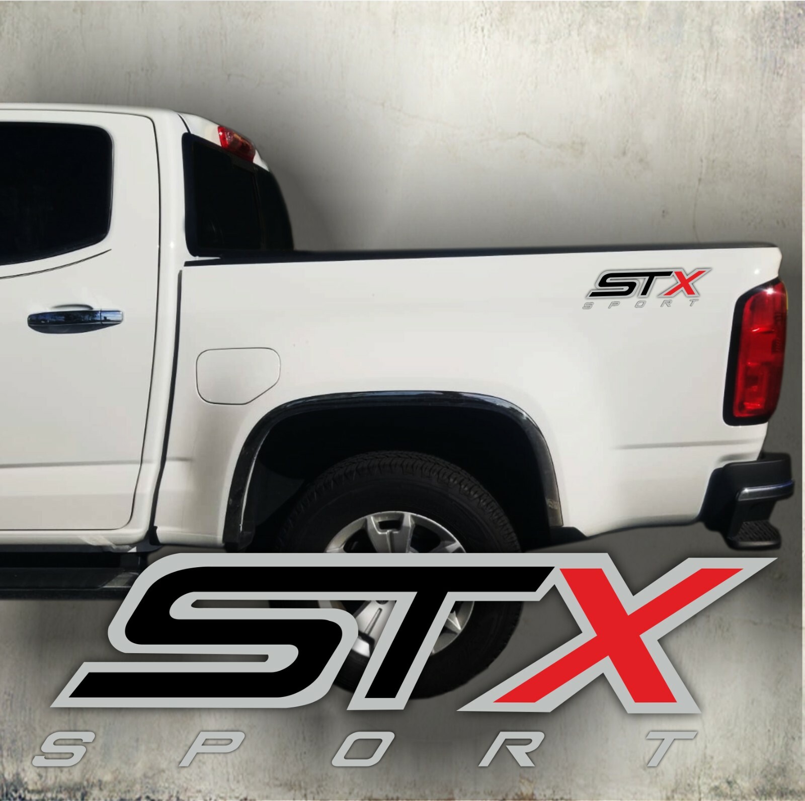 STX sport decal sticker, black matt and silver truck cut (set)
