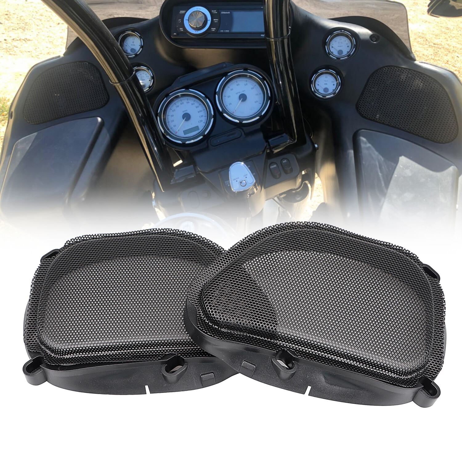 Metal+ABS Plastic Mesh Front Fairing Speaker Grilles For Harley 98-13 Road Glide