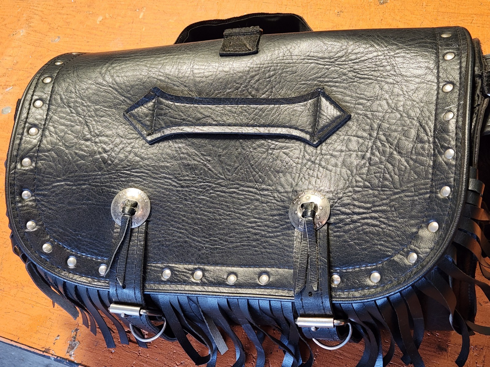 Faux Leather Motorcycle Saddle Trunk Bag American Biker Fringe Lightly Used