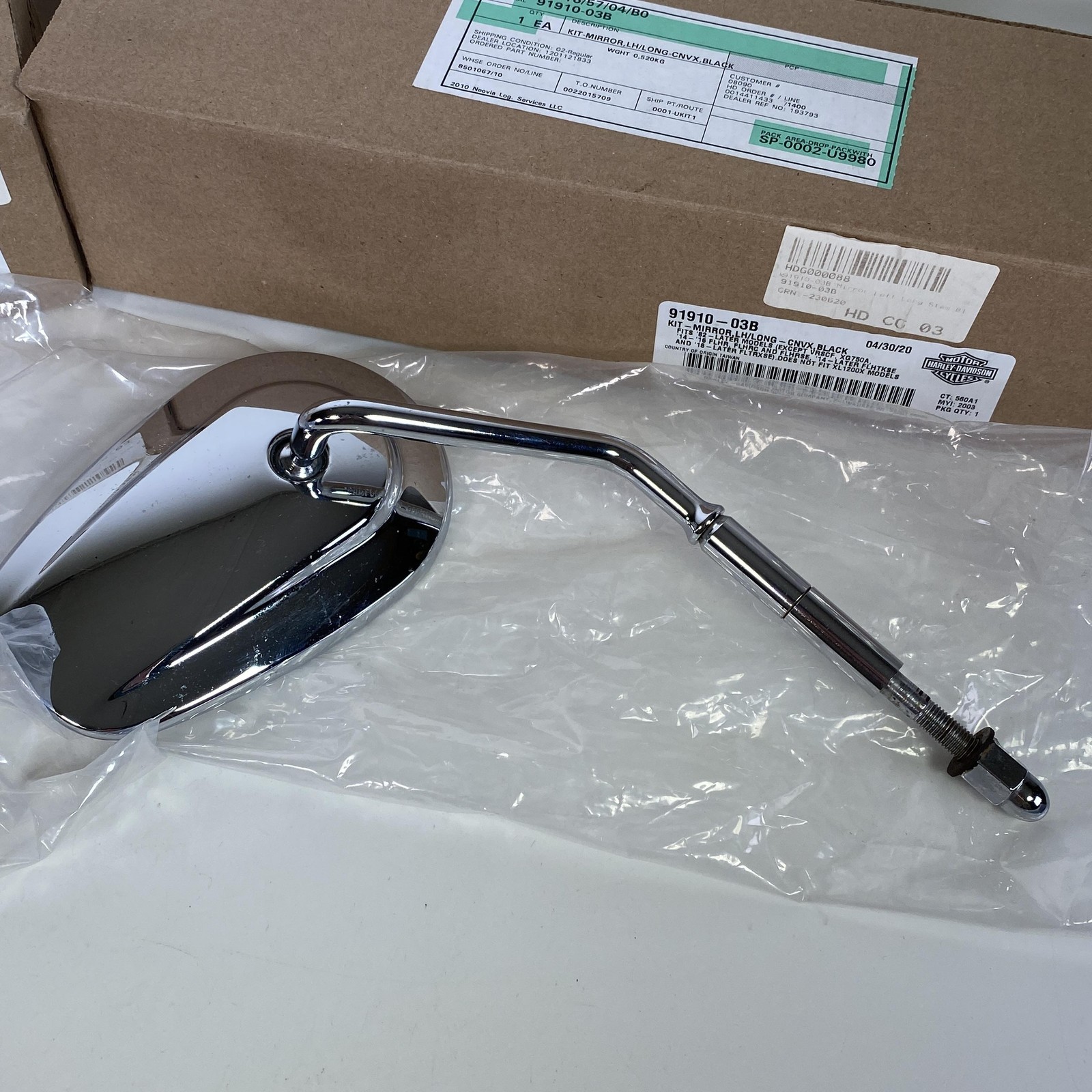 Harley-Davidson Long Stem Convex Side Mirrors Pair Chrome 91909-03B