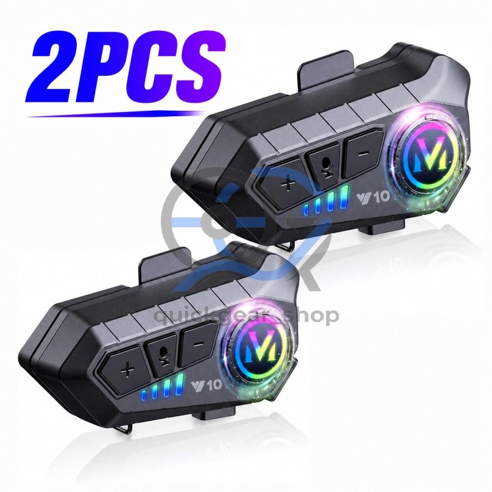 2PCS Bluetooth 5.3 Motorcycle Helmet Headset Waterproof Headphone Hands-Free LED