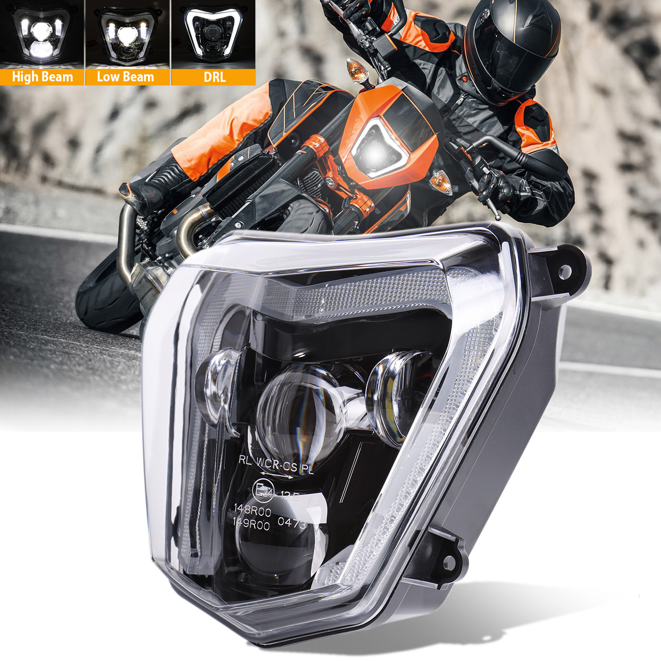 Front LED Headlight Sealed Beam DRL Projector For 690 Duke 2012-19 690R 2013-17