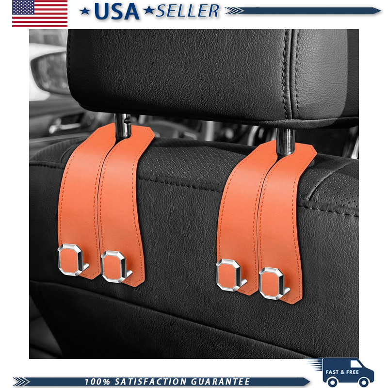 2PCS Car Hooks Headrest, Faux Leather Purse Holder Seat Back OrganizColor: Brown