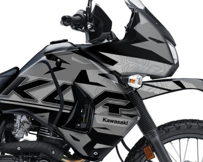 KLR650 KAWASAKI FULL GRAPHICS KIT ADVENTURE GREY MAPS FIT 2008 – 2018