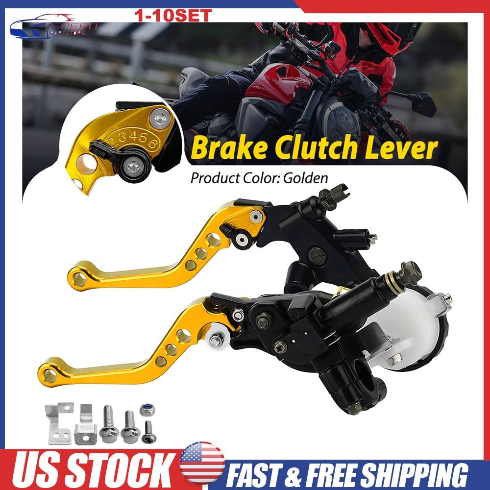 7/8”Motorcycle Front Brake Cylinder Clutch Lever Reservoir Set Golden 2-20X