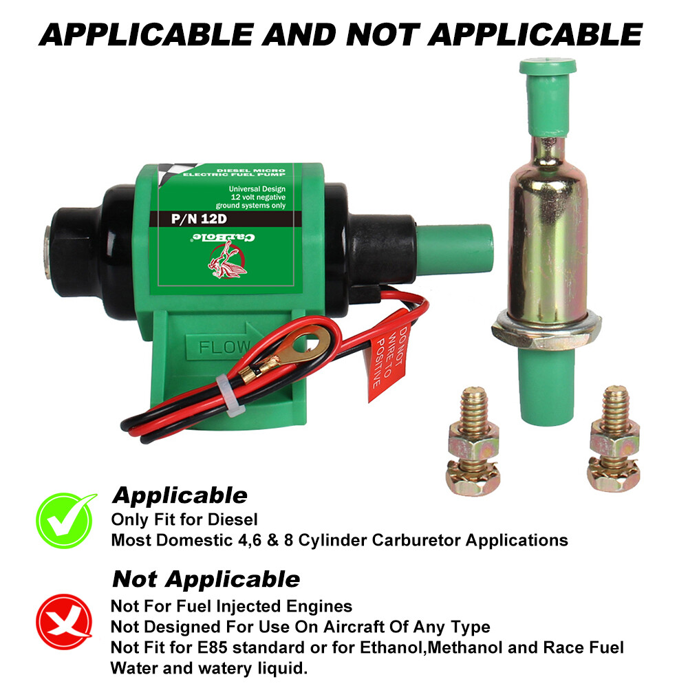 Universal Fuel Pump 35GPH 3/8 inch Inlet Outlet Diesel Transfer Pump 4-7PSI 12V