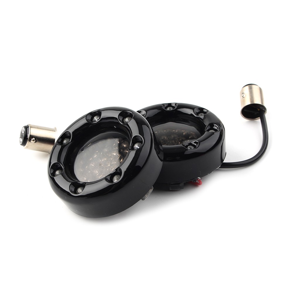 1 Pair LED Black Fire Ring Turn Signals Lights for Harley Softail Dyna