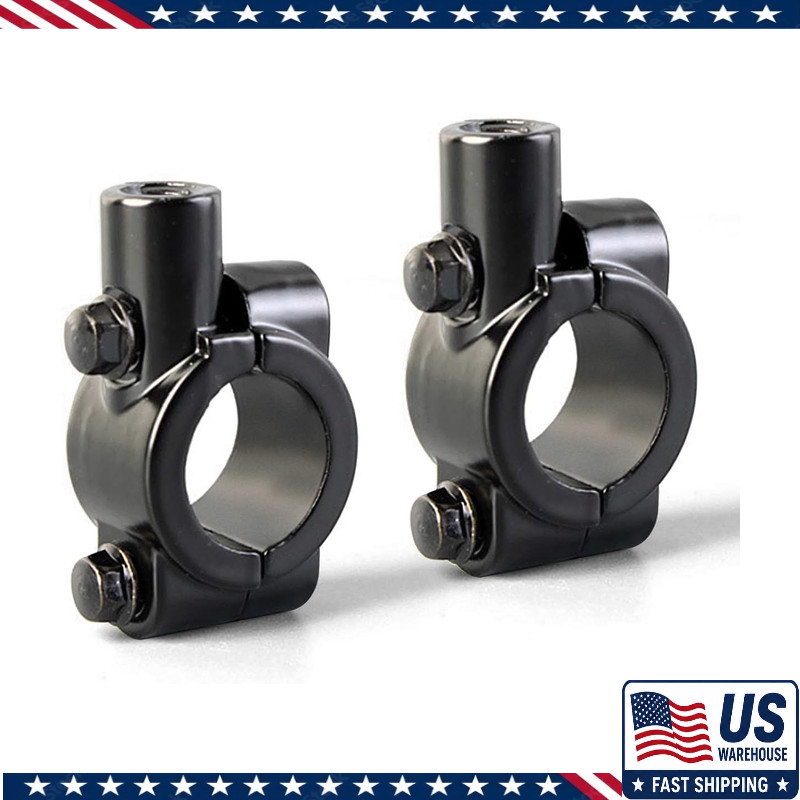 Motorcycle Mirror Mounts 1 25mm Handlebar Clamp Adapter 8mm Thread, Black (Pack