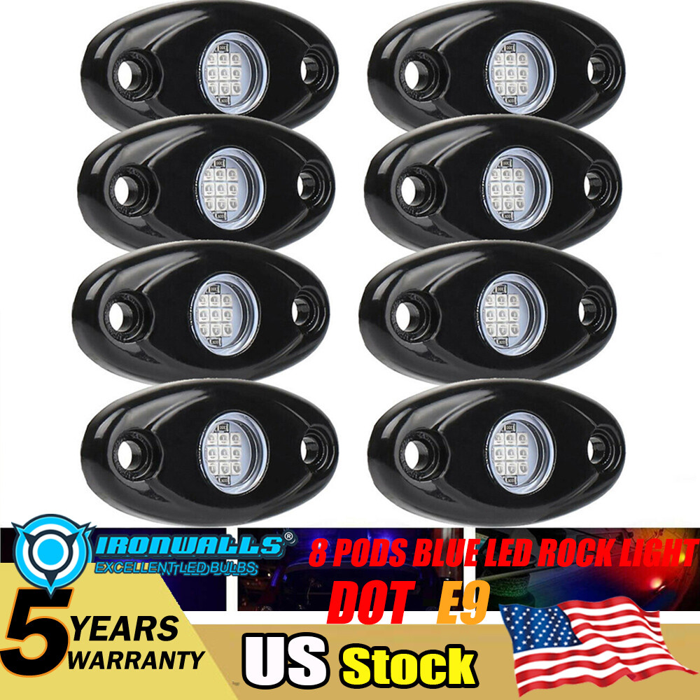 Blue 8Pods Motorcycle LED Rock Light Glow Neon Light Kit for Harley Honda Yamaha