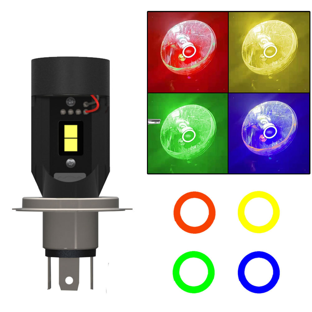 5in1 12/24V Angel Eye LED H4 HS1 P43T Car Headlight Light Motorcycle Lamp Bulb