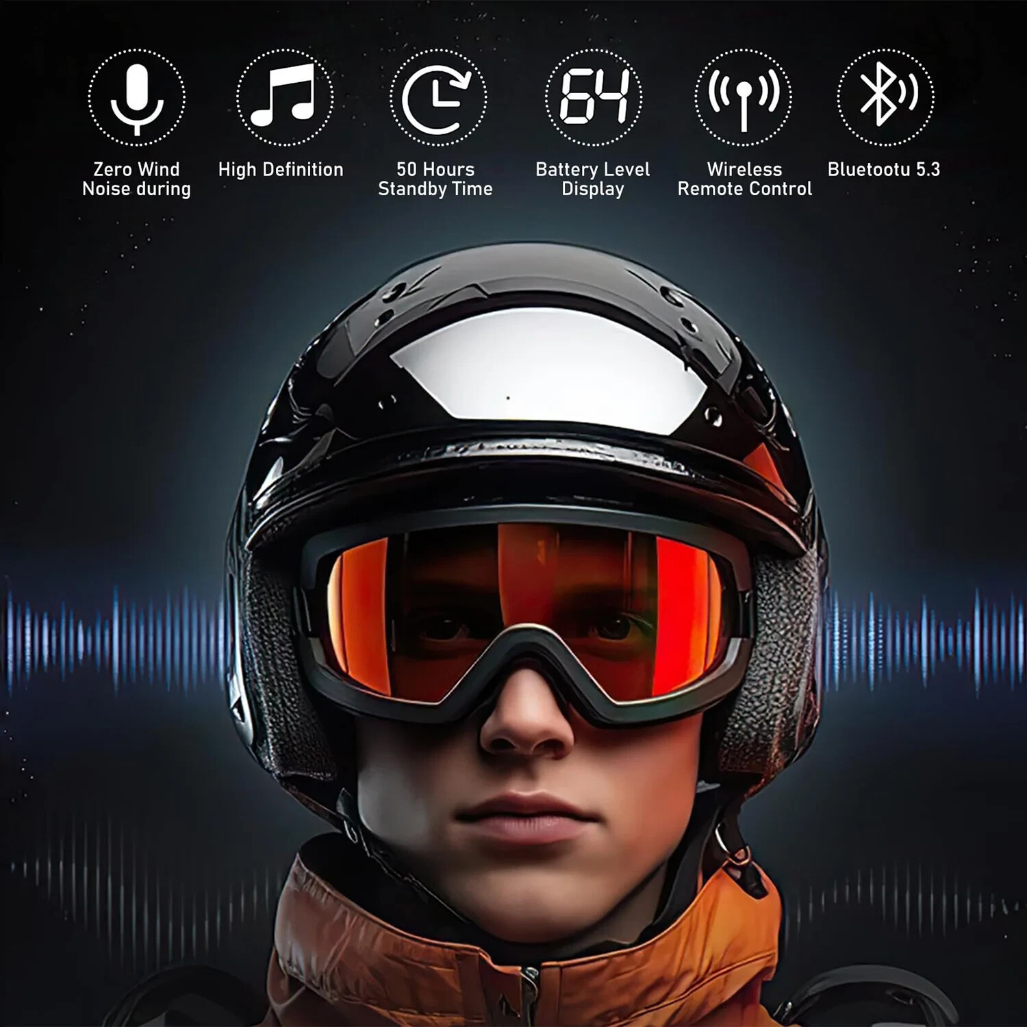 Motorcycle Wireless Headset with LED Digital Display Charging Case and Remote