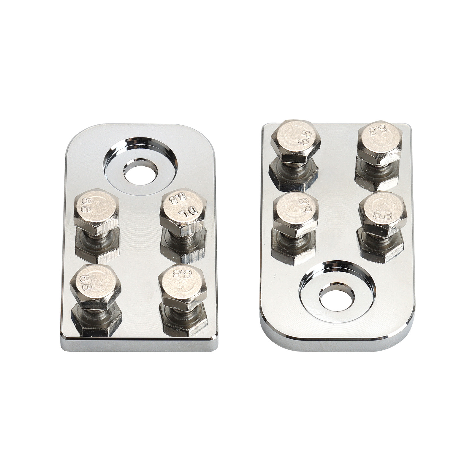 Pair of 4 Spot Flat Battery Terminal Car SAE Audio Top Post 4/0 AWG Lugs + Bolts