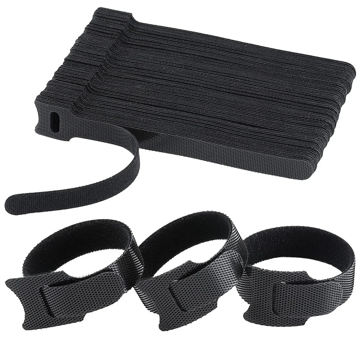 100 Cable Straps black Wire Cord Hook Loop Ties Reusable Fastening Organizer-Lot