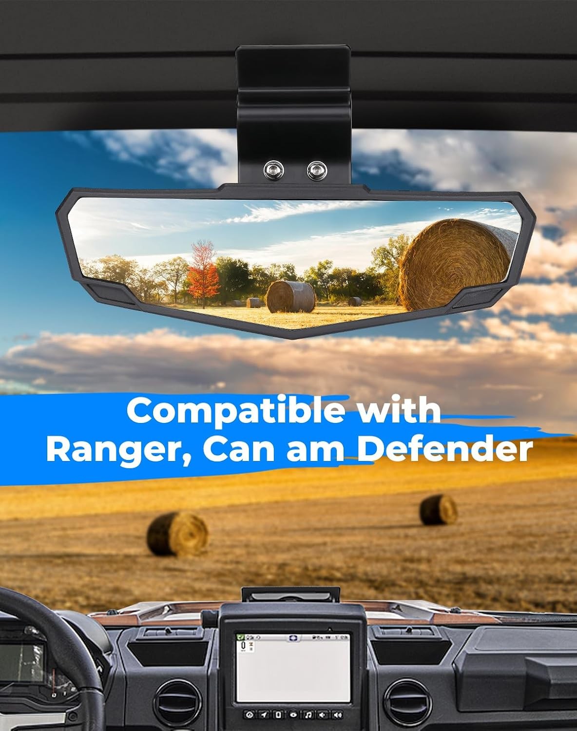 Rear View Mirror, 10.6-Inch Wide View 360° Adjustment, 2015-2026 Polaris Ranger