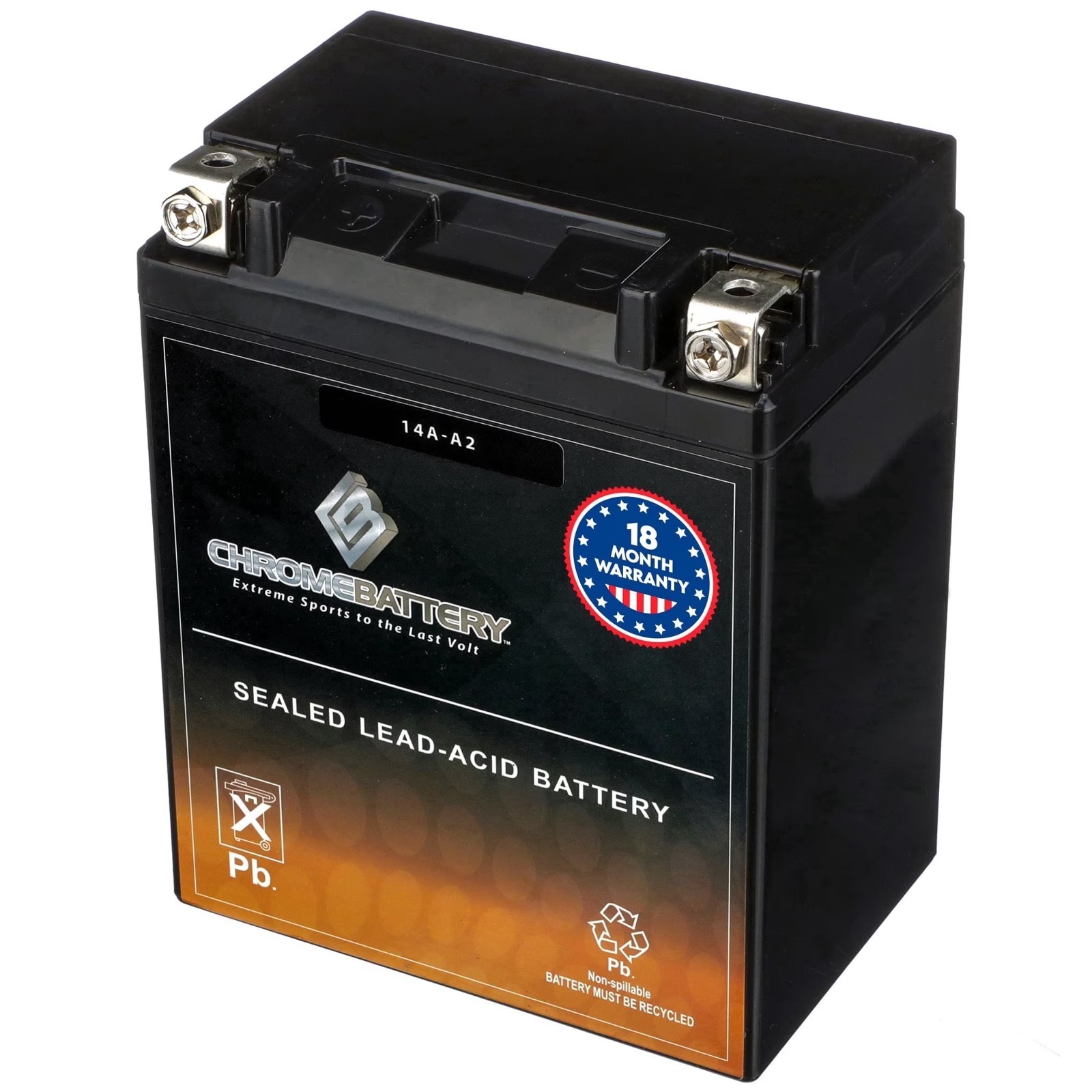 Chrome Battery YB14A-A2 AGM Sealed Motorcycle Battery 12V 14Ah 190CCA New
