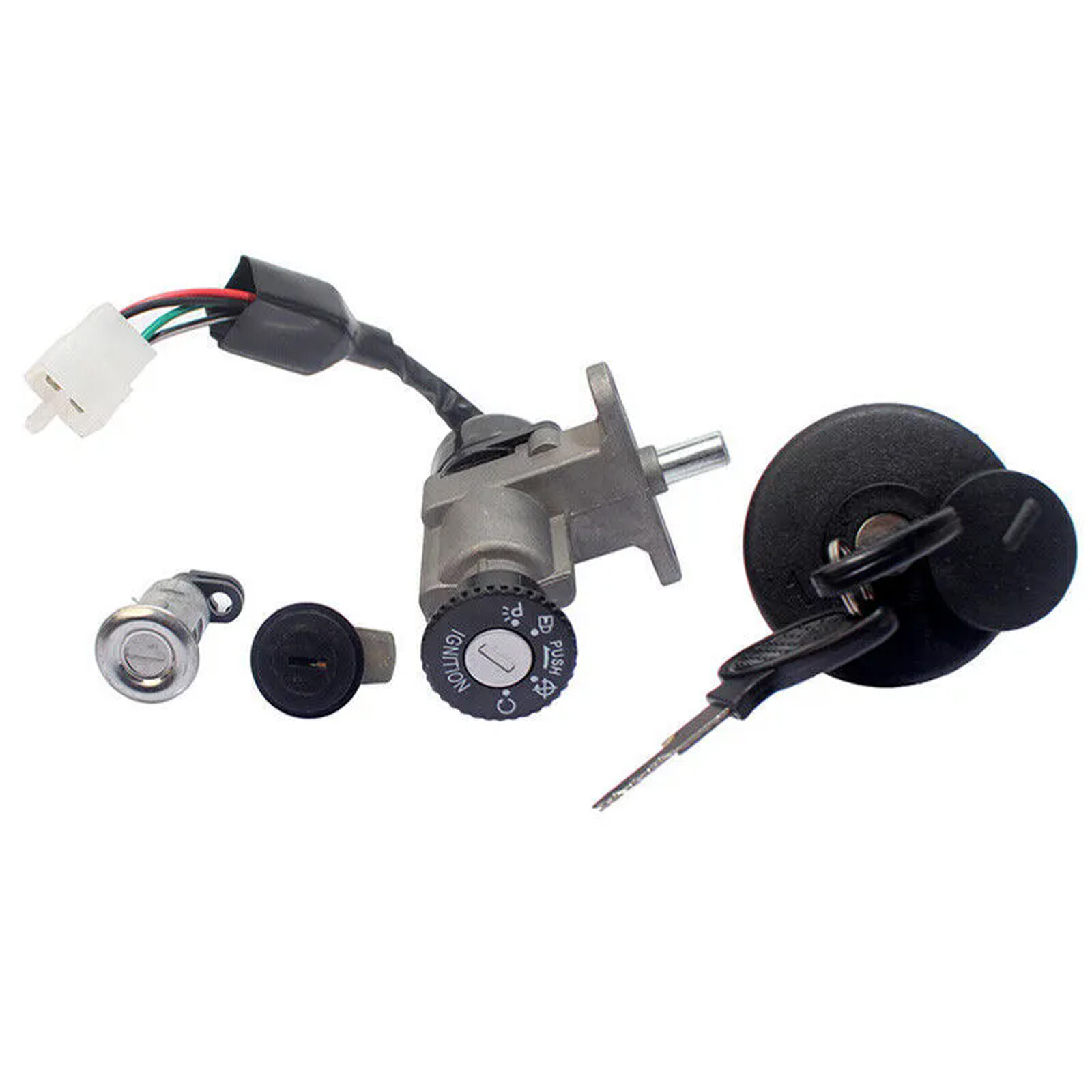 Universal Motorcycle Scooter Fuel Gas Cap Ignition Switch Key Seat Lock Set