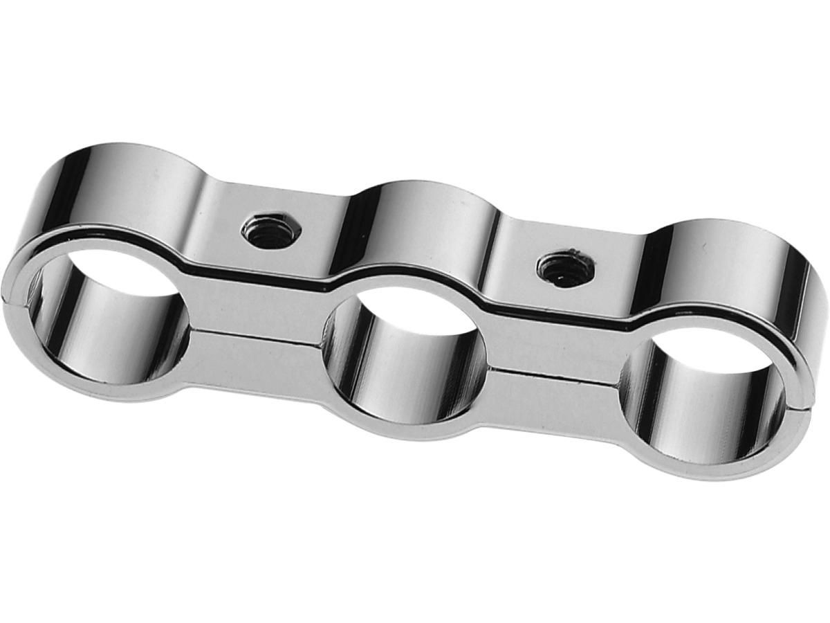 Chrome Triple Hose Separator Clamp for Oil/Fuel Lines (up to 3/8 inch diameter)