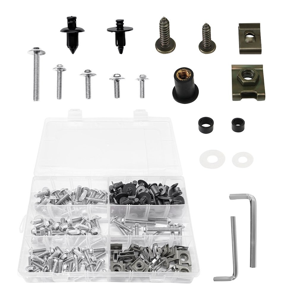 253pcs Motorcycle Complete Fairing Bolts Kit Bodywork Screws Nuts Silver M5 M6