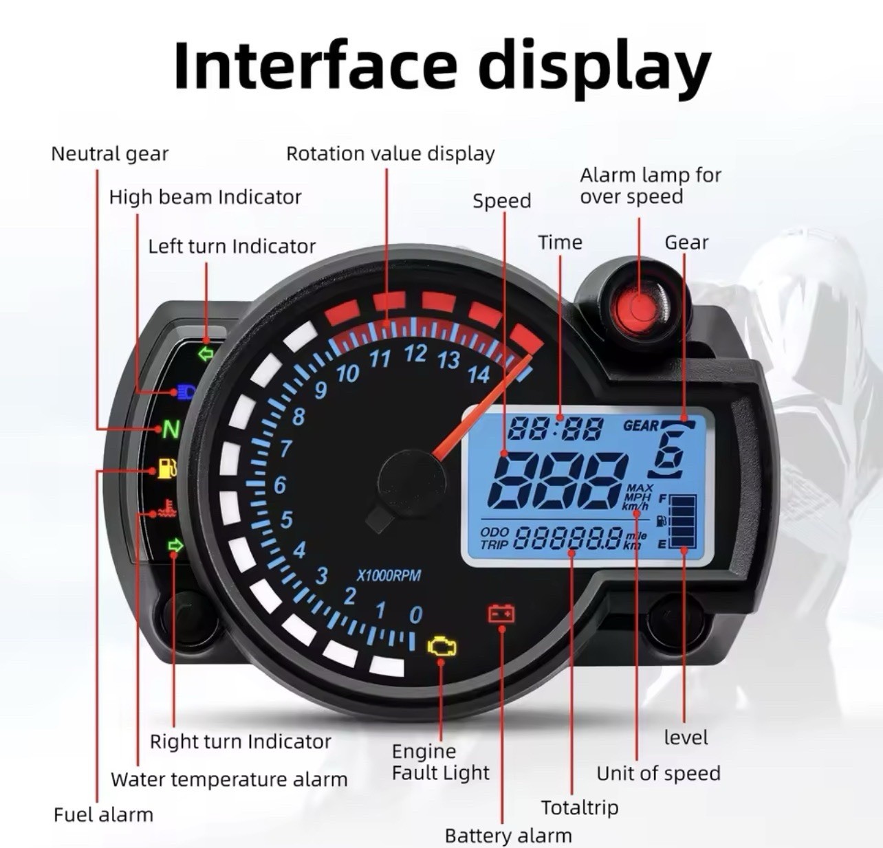 Universal LED LCD Motorcycle Gauge Cluster Yamaha Suzuki Bandit 600 1200 CB1000