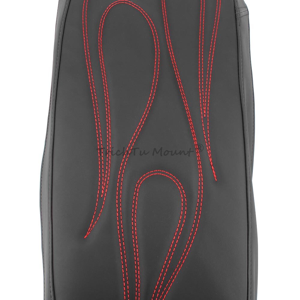Red Flame Stitched Black PU Hard Saddlebag Lid Cover for Harley Touring Glide