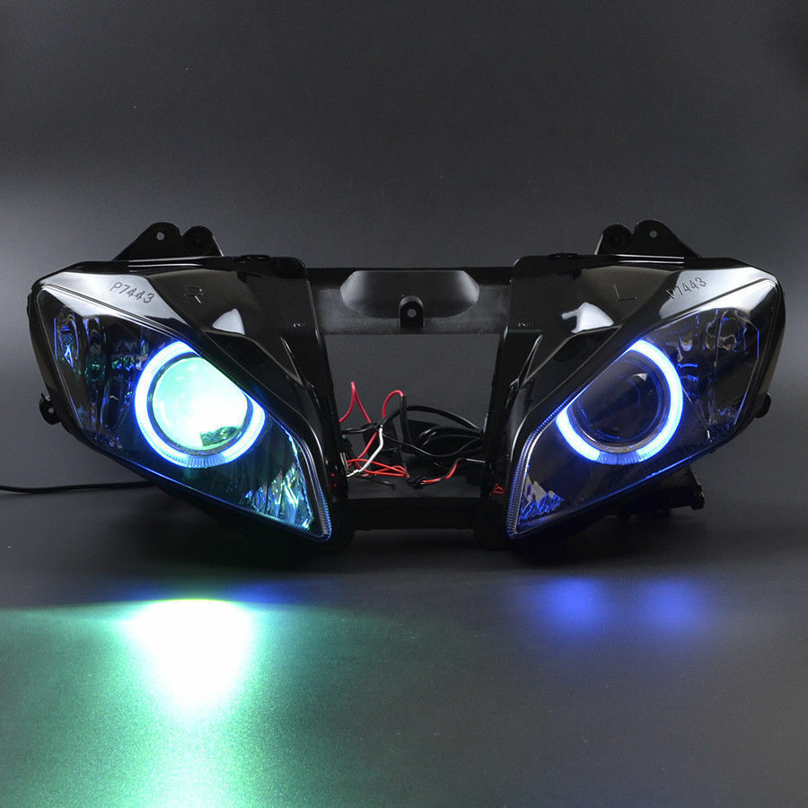 HID Projector Headlight Blue Angel Eye Assembly Light For Yamaha YZF R6 08-2015