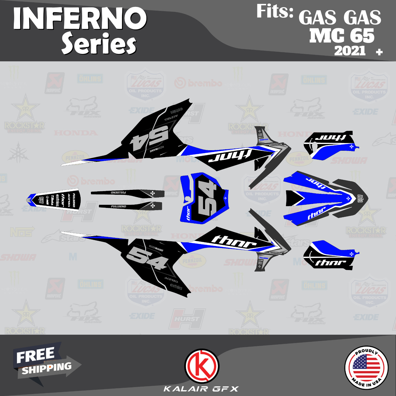 Graphics Kit for GasGas MC 65 (2021-2023) INFERNO – Blue