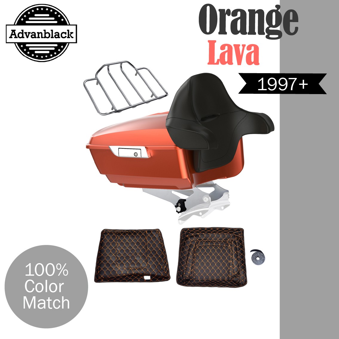 Orange Lava King Tour Trunk Pack For 97+ Harley Street Road FLHR FLHXS FLTRX