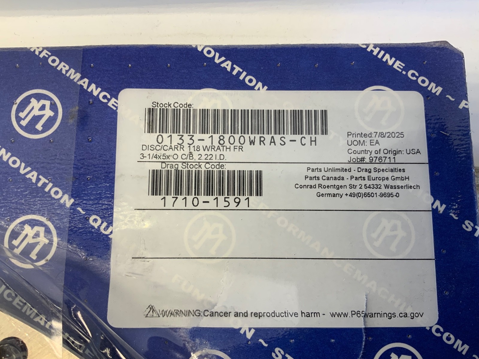 Harley NEW Performance Machine PM Ch Wrath 11.8 Left or Right Front Brake Rotor