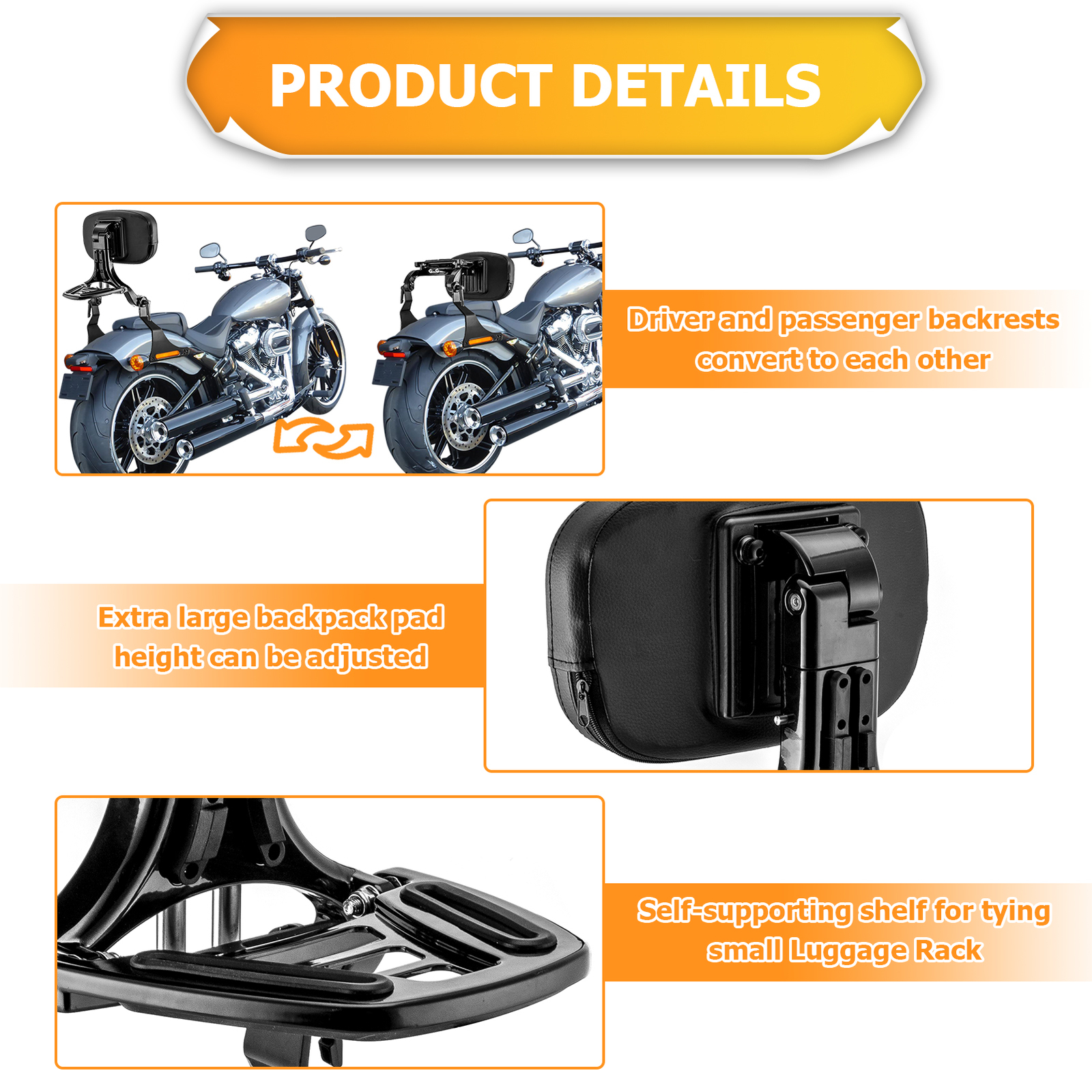 MOFUN Multi-Purpose Backrest Sissy Bar For Harley Fat Boy Breakout FXBRS 2018-UP