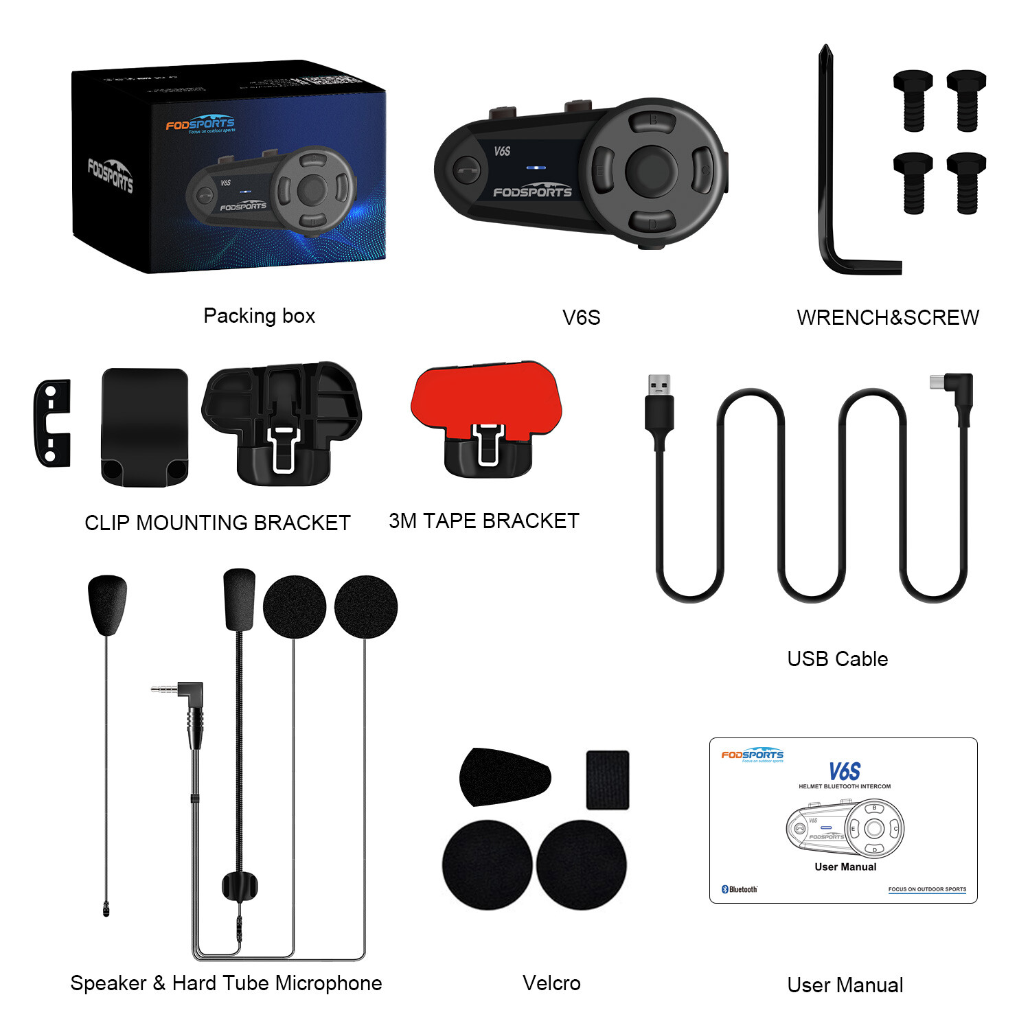 V6S Motorcycle Helmet Intercom Bluetooth Headset 2-way 1000m Communication FM