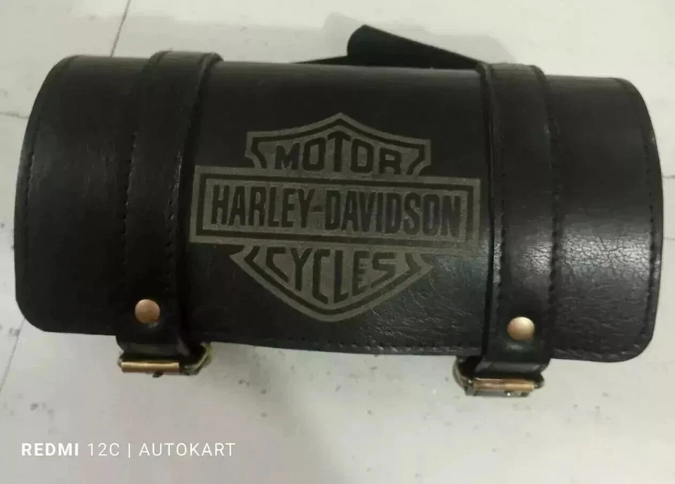 PURE LEATHER TOOL BAG ENGRAVED FIT FOR HARLEY DAVIDSON MOTORCYCLE IN BLACK COLOR