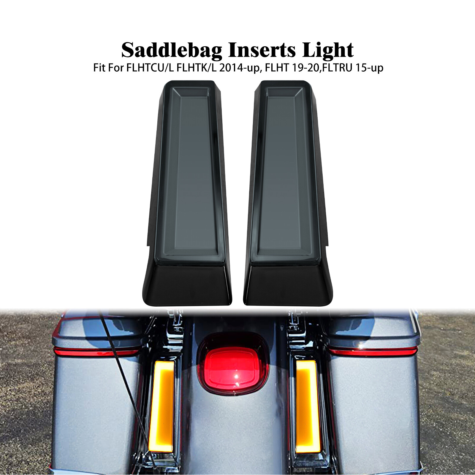 Black Fender Saddlebag Filler LED Tail Light Insert Fit For Harley Touring FLHT