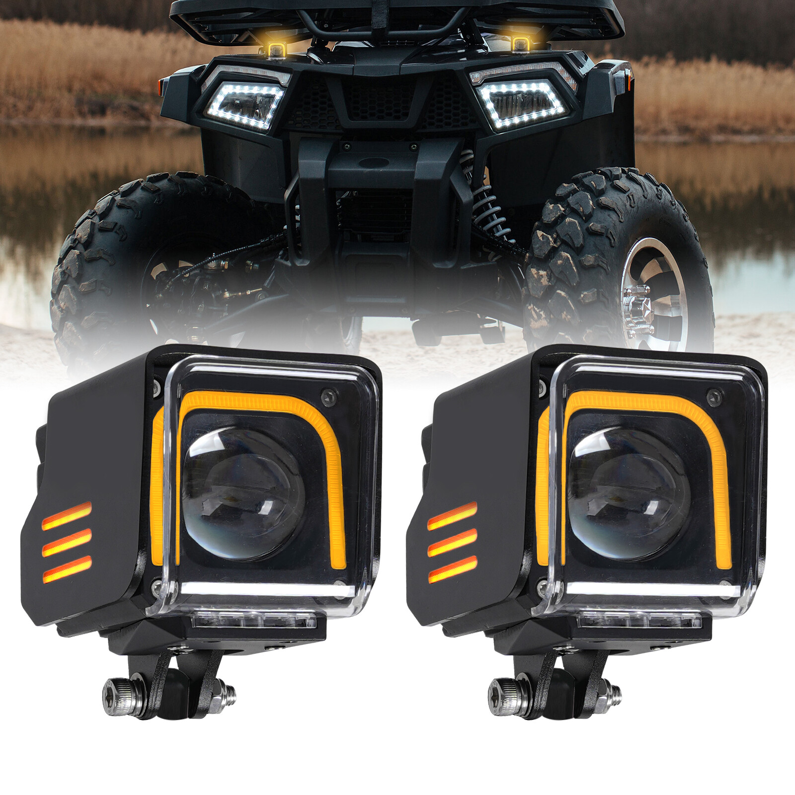 3.5″ LED Work Light Pods Auxiliary Driving Fog Amber/White Strobe w/RGB Halo DRL