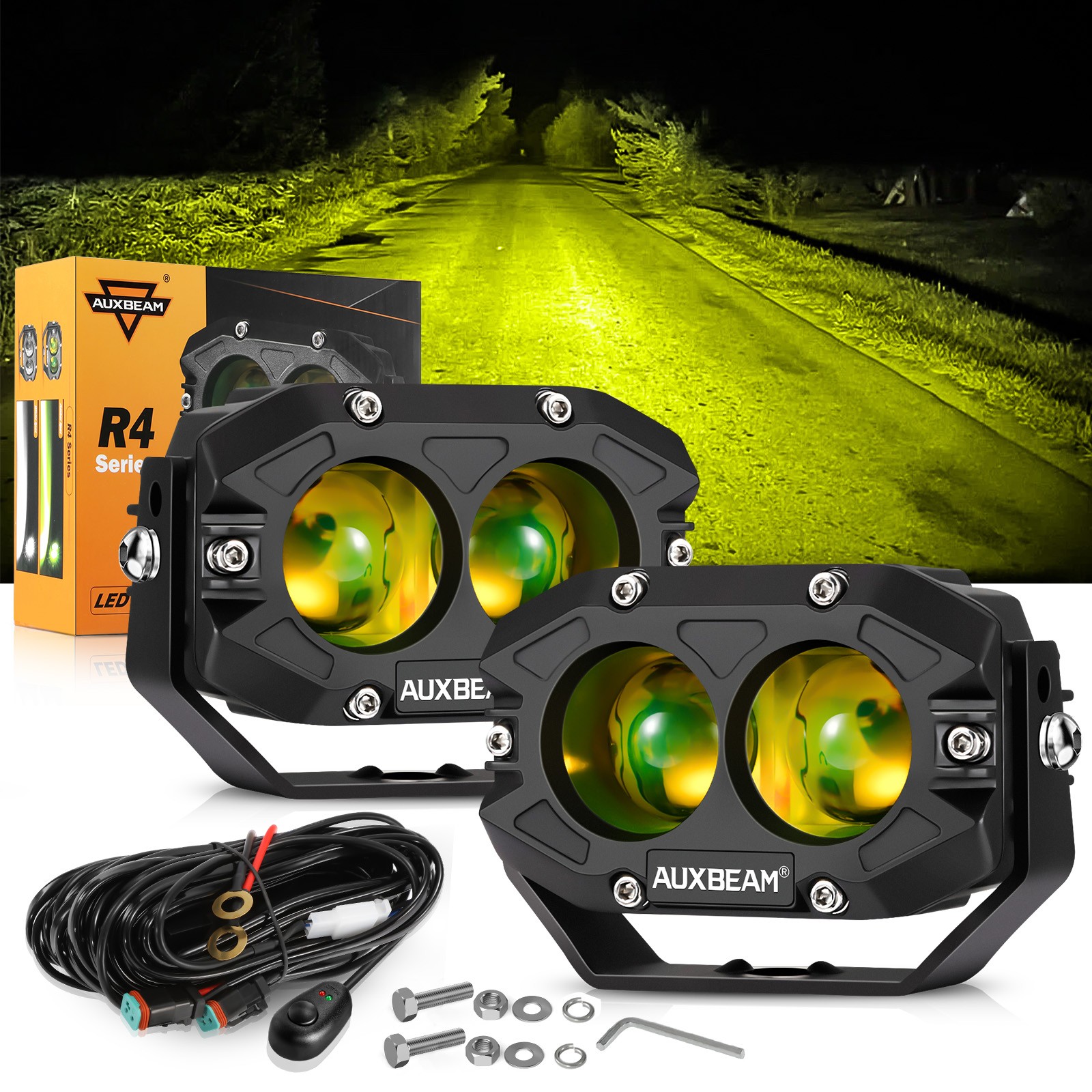 AUXBEAM 4″ Motorcycle LED Driving Lights Bar Spot Fog Pods For Harley Road Glide