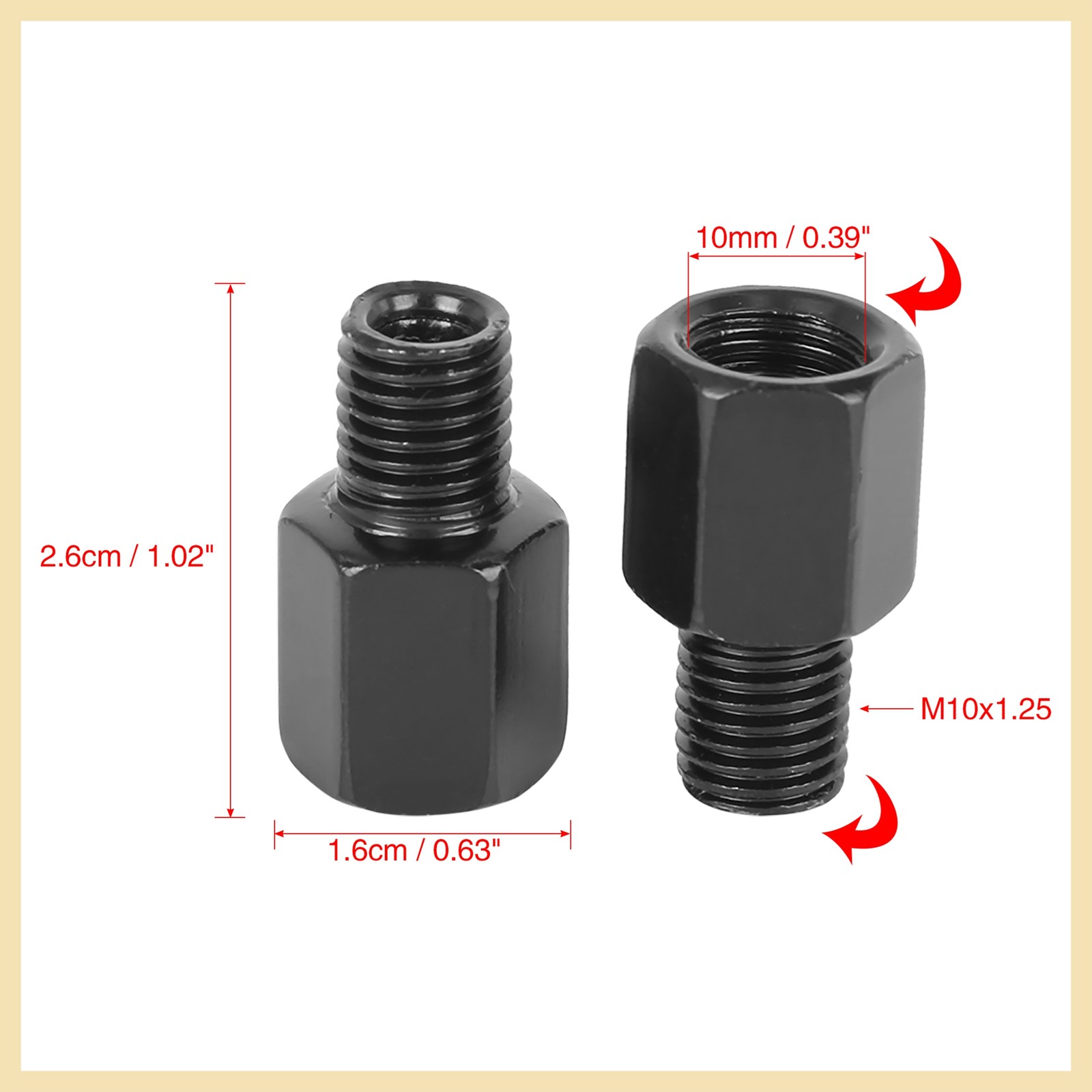 10mm RH to 10mm RH Black Motorcycle Rearview Mirrors Adapter Bolt Screw