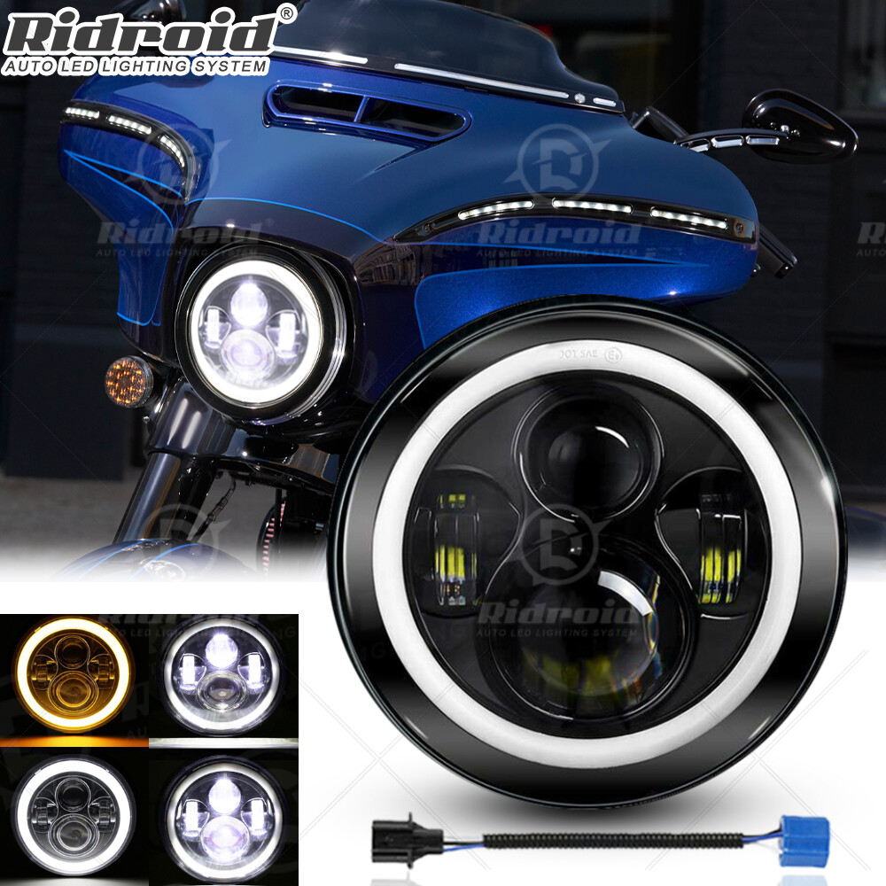 7″ inch Motorcycle LED Headlight with Turn Signals For Harley Sportster Touring